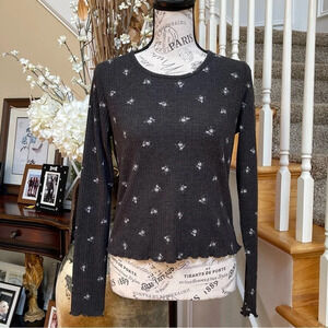 La La Land Creative Co dark Gray Top with small White Floral Print